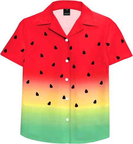 Aobute Usisex Kids Hawaiian Shirt قصيرة الأكمام كوبان طوق الصيف الشاطئ غير الرسمي زر القمصان 5-14 سنة in Kuwait