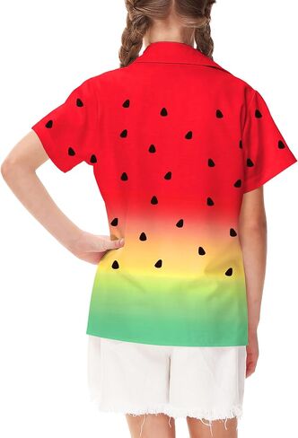 Aobute Usisex Kids Hawaiian Shirt قصيرة الأكمام كوبان طوق الصيف الشاطئ غير الرسمي زر القمصان 5-14 سنة in Kuwait