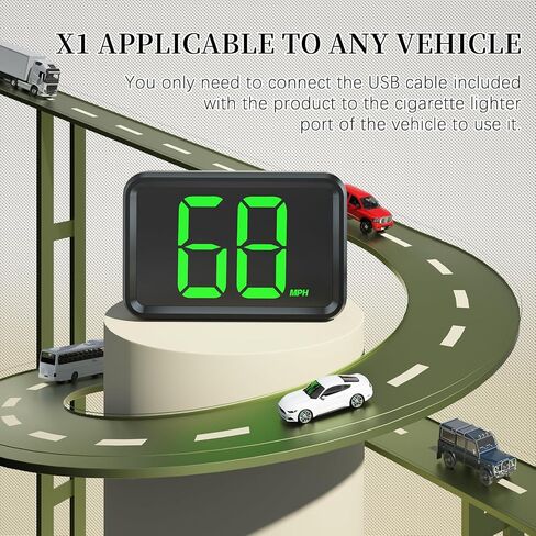 GPS Digital Speed Meter with MPH, Car Head Up Display for All Cars, USB Cable Plug & Play (X1-Green-New) in Kuwait