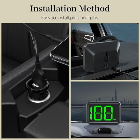 GPS Digital Speed Meter with MPH, Car Head Up Display for All Cars, USB Cable Plug & Play (X1-Green-New) in Kuwait