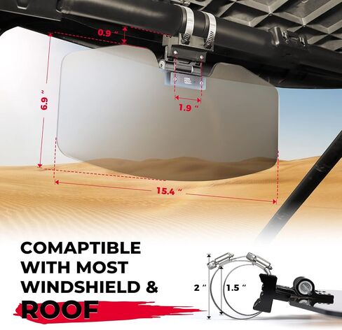 KEMIMOTO Oversized UTV Sun Visor Side X Side Clearview Compatible with Polaris RZR 1000 XP Ranger General Can am Defender Maverick X3 Pioneer 1000 CFMOTO Fit 1.5-2 in Roll Bars with Windshield in Saudi Arabia