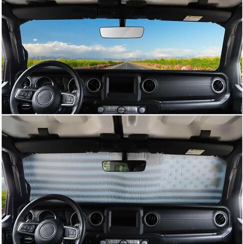 Windshield Sunshade Car Sun Shown Heat Shield JLU for Jeep for Gladiator 2020 for Wrangler 2018-2019 اليسار اليسرى الفضية RT-TCZ21191506 in Kuwait
