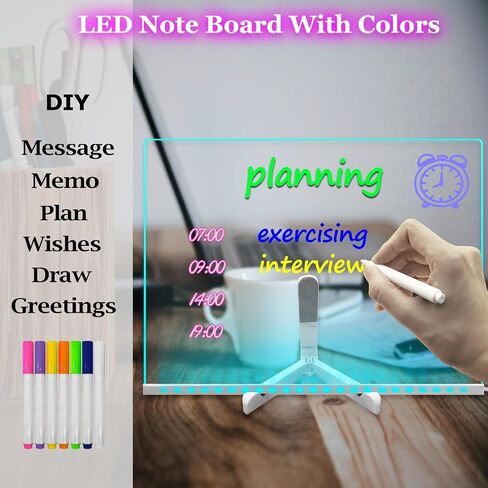 Acrylic DIY Erasable Message Board Warm White Night Light 7.87 * 11.81IN 7 Colors Pens Desktop Handwriting Doodle Memo List Calendar USB Powered Stand for Office Bars Nightclubs Kids in Saudi Arabia