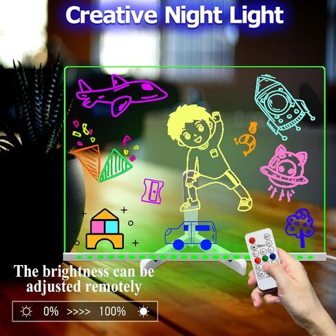 Acrylic DIY Erasable Message Board Warm White Night Light 7.87 * 11.81IN 7 Colors Pens Desktop Handwriting Doodle Memo List Calendar USB Powered Stand for Office Bars Nightclubs Kids in Saudi Arabia