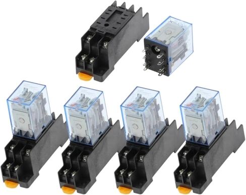 5-Pack AC/DC 12V-380V 5A DPDT Power Relay with Socket, 8 Pins, Red Indicator Light, MY2NJ Model, CE Certified (AC-110V) in Saudi Arabia