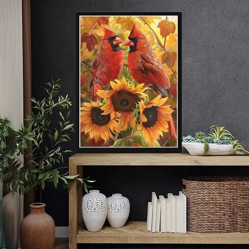 VAIIEYO 5D DIY Diamond Art Kits for Adults Red Bird, Diamond Painting Animal, Paint by Numbers Full Drill Round Rhinestone Craft Canvas for Home Wall Decor Gift 12x16 inch-21 in Saudi Arabia