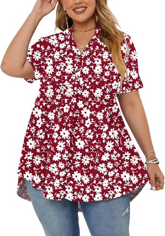 PLOKNRD قمصان صيفية للسيدات مقاس كبير قميص Henley بأكمام قصيرة وأزرار لأعلى وبلوزة بأكمام قصيرة باللون الأسود in Kuwait