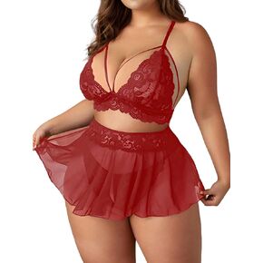 JuicyRose Plus Size 3-Piece Lingerie Babydoll for Women Lace Chemise Sleepwear in Kuwait