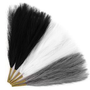 Artificial Pampas Grass Decor – 17.7 Inch, 6Pcs Fluffy Faux Pampas Grass for Home & Wedding Decor, Short Vase Pampas Floral Arrangement for Boho Room Aesthetic (Black, White, Grey) in Saudi Arabia