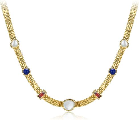 925 Sterling Silver Handmade Rlglace | الأم الطبيعية لؤلؤة ، لابيس لازولي و Garnet الأحجار الكريمة | الفاخرة بوهو - بيان مجوهرات أنيقة للنساء 15 + 2 بوصة الموسع in Saudi Arabia
