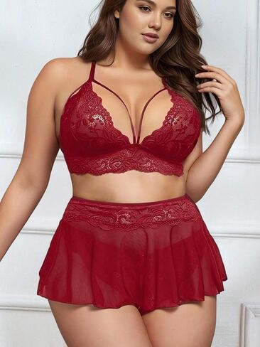JuicyRose Plus Size 3-Piece Lingerie Babydoll for Women Lace Chemise Sleepwear in Kuwait