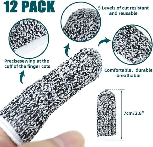 New Reusable Finger Sleeve Protectors Anti-Slip Cut Resistant Finger Cots, 12 Pack 5 Level Thumb Fingertips Protection Cots Protectors Guards Glove Life Extender Finger Covers for Kitchen Work Cuts in Saudi Arabia