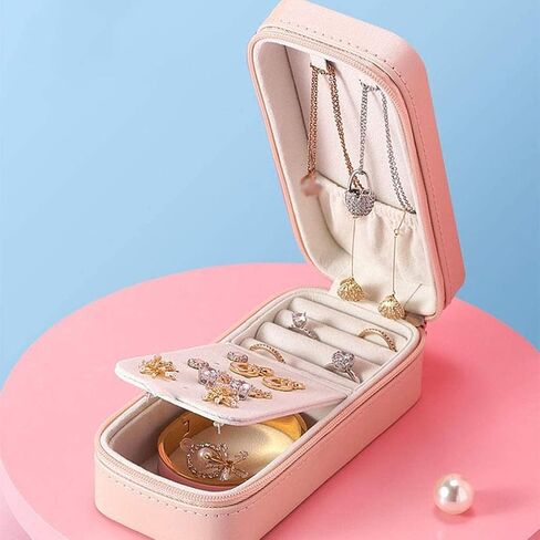 Girls Jewelry Box Jewelry Organizer Jewelry Cabinet Jewelry Box Portable Leather Priess European Korean Simple Small Mini Earrings Earrings Hand Jewelry Storage Box in Saudi Arabia