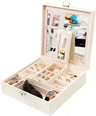 Jewelry Storage Box Gift for Women Leather Jewellery Box Portable Single Layer Red White Jewelry Organiser Necklace Ring Earrings Storage Case for Birthday New Year Presents in Saudi Arabia