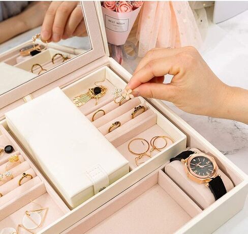 Jewelry Storage Box Gift for Women Leather Jewellery Box Portable Single Layer Red White Jewelry Organiser Necklace Ring Earrings Storage Case for Birthday New Year Presents in Saudi Arabia