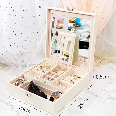 Jewelry Storage Box Gift for Women Leather Jewellery Box Portable Single Layer Red White Jewelry Organiser Necklace Ring Earrings Storage Case for Birthday New Year Presents in Saudi Arabia