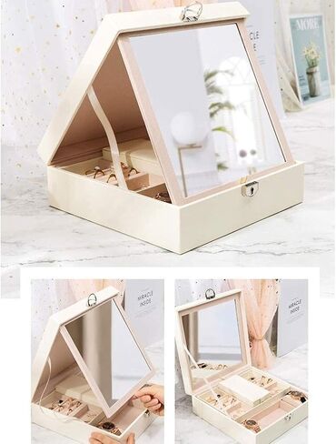 Jewelry Storage Box Gift for Women Leather Jewellery Box Portable Single Layer Red White Jewelry Organiser Necklace Ring Earrings Storage Case for Birthday New Year Presents in Saudi Arabia