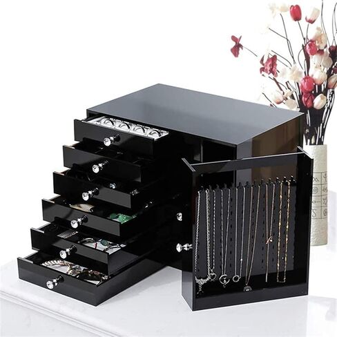 Jewelry Storage Box Gift for Women Jewellery Boxes for Women 6 Layers Large Capacity Jewellery Chest Velvet Jewellery Organiser for Ring Necklace Earring Watch New Year Presents in Saudi Arabia