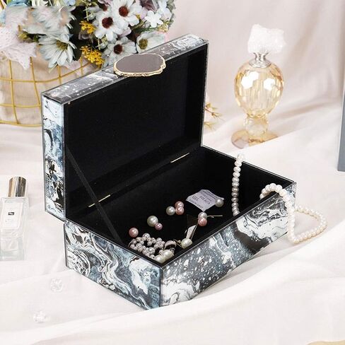 Gift for Women Jewelry Boxes Jewellery Boxes Modern Marble Lookli Jewelry Display Case Light Luxury Flannel Storage Box for Ring Necklace Earrings New Year Presents in Saudi Arabia