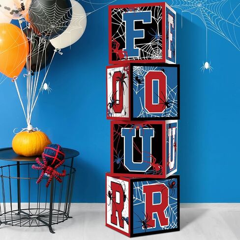 3 Pcs Spider 1st Birthday Decorations Spider Theme Balloon Boxes ONE Baby Letter Box Theme One Blocks for First Birthday for Boy First Birthday Party Decorations Backdrop Photoshoot Props in Kuwait