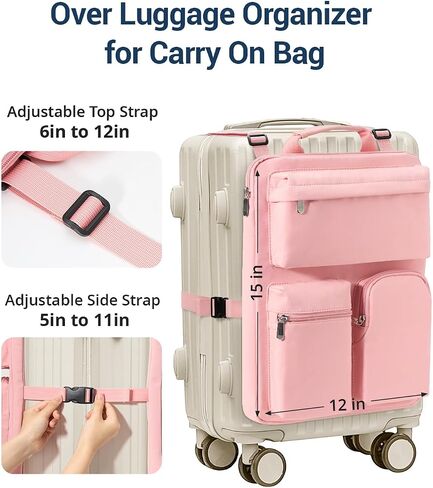 Over Luggage Organizer Bag for Suitcase with Multi Pockets, 16" Laptop Bag with Handle, Portable Travel Organizer Bags for Luggage with Adjustable Straps, Tote Carry Bag for Men Women(Black) in Kuwait