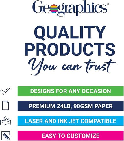 ورق جناح التصميم Geographics 47103، 24 رطلاً، نجوم ودوامات، 8 1/2 × 11، أبيض، 40/عبوة in Kuwait