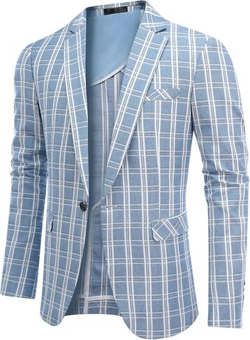 Mens Casual Checkered Suit Blazer Jacket Slim Fit 1 Button Plaid Lightweight Sport Coats in Saudi Arabia
