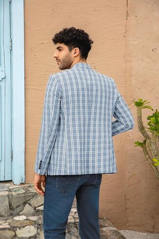 Mens Casual Checkered Suit Blazer Jacket Slim Fit 1 Button Plaid Lightweight Sport Coats in Saudi Arabia