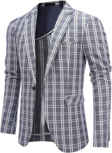 Mens Casual Checkered Suit Blazer Jacket Slim Fit 1 Button Plaid Lightweight Sport Coats in Saudi Arabia