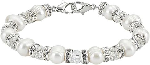 PH PandaHall Freshwater Pearl Bracelets 7 Inch Medical Alert ID Interchangeable Bracelet 8mm Glass Bead Bangles Cultured Pearl Bracelet with Rhinestone Beads for Women Jewelry Bracelets Replacement in Saudi Arabia