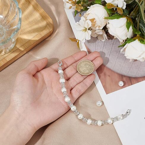PH PandaHall Freshwater Pearl Bracelets 7 Inch Medical Alert ID Interchangeable Bracelet 8mm Glass Bead Bangles Cultured Pearl Bracelet with Rhinestone Beads for Women Jewelry Bracelets Replacement in Saudi Arabia
