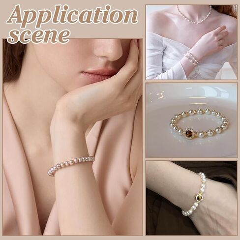 PH PandaHall Freshwater Pearl Bracelets 7 Inch Medical Alert ID Interchangeable Bracelet 8mm Glass Bead Bangles Cultured Pearl Bracelet with Rhinestone Beads for Women Jewelry Bracelets Replacement in Saudi Arabia