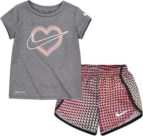 Nike Little Girls' Dri-FIT Pixel T-Shirt and Shorts 2 Piece Set (Black(26H451-023)/Pink, 2T) in Saudi Arabia