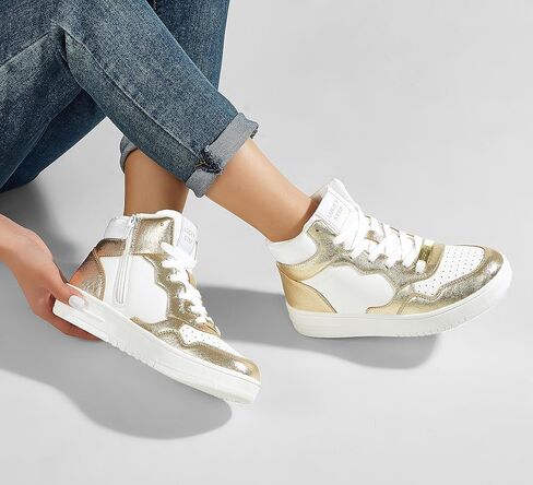 LUCKY STEP Women's High Top Platform Sneakers Tennis Shoes Zipper Ankle Booties Soft Pu Leather Fashion Sneakers in Kuwait