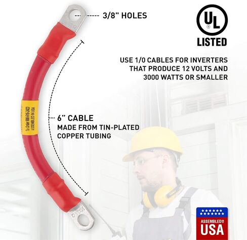 Exell Battery 1/0 Interconnecting Copper Cable, 6-inch Length with 3/8-inch Lugs, Red in Saudi Arabia