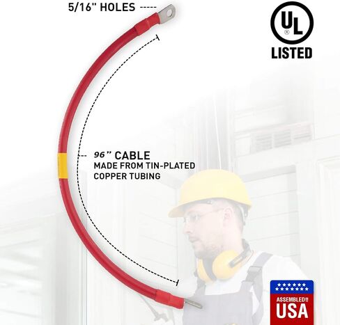 Exell Battery 1/0 Interconnecting Copper Cable, 6-inch Length with 3/8-inch Lugs, Red in Saudi Arabia
