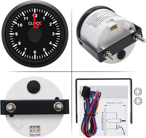DIAL CLOCK METER 2IN Universal Clock Gauge أداة 0 - 12 ساعة الإضاءة الخلفية الأحمر 12V/24V للدراجة النارية لليخوت قارب السيارة (إطار أسود أسود) in Saudi Arabia
