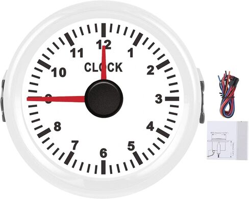 Clock Gauge Instrument 2in Universal Clock Gauge Instrument 0‑12 Hourmeter Red Backlight 12V/24V for Car Boat Yacht Motorcycle(White Dial White Frame) in Saudi Arabia