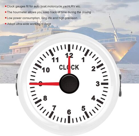 Clock Gauge Instrument 2in Universal Clock Gauge Instrument 0‑12 Hourmeter Red Backlight 12V/24V for Car Boat Yacht Motorcycle(White Dial White Frame) in Saudi Arabia