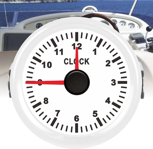 Clock Gauge Instrument 2in Universal Clock Gauge Instrument 0‑12 Hourmeter Red Backlight 12V/24V for Car Boat Yacht Motorcycle(White Dial White Frame) in Saudi Arabia