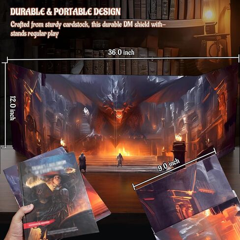 شاشة CZYY DM Screen الرئيسية للعبة من الورق المقوى ذات 4 ألواح مع جيوب شفافة وقابلة للمسح، أداة درع رئيسية للعبة العمل الفني للقلعة القاتمة لمشغل Dungeon Master وRPG (النمط B) in Kuwait