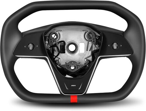 Zimablue Cyber Truck Steering Wheel مع شريط أحمر لإكسسوارات Tesla Model 3 2017-2023 ، للحصول على ملحقات Tesla Model Y 2020-2024 ، جلد الألياف الدقيقة السوداء مع وظيفة التدفئة in Kuwait