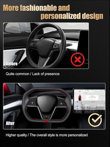 Zimablue Cyber Truck Steering Wheel مع شريط أحمر لإكسسوارات Tesla Model 3 2017-2023 ، للحصول على ملحقات Tesla Model Y 2020-2024 ، جلد الألياف الدقيقة السوداء مع وظيفة التدفئة in Kuwait
