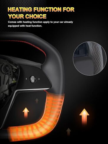 Zimablue Cyber Truck Steering Wheel مع شريط أحمر لإكسسوارات Tesla Model 3 2017-2023 ، للحصول على ملحقات Tesla Model Y 2020-2024 ، جلد الألياف الدقيقة السوداء مع وظيفة التدفئة in Kuwait