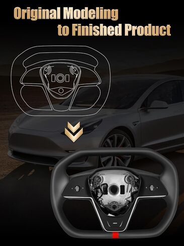 Zimablue Cyber Truck Steering Wheel مع شريط أحمر لإكسسوارات Tesla Model 3 2017-2023 ، للحصول على ملحقات Tesla Model Y 2020-2024 ، جلد الألياف الدقيقة السوداء مع وظيفة التدفئة in Kuwait