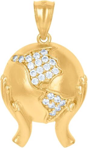 JewelryWeb 10K Gold Gold Mens CZ محاكاة الخريطة World Map Carm 26.1x15.2mm قلادة عريضة للرجال in Saudi Arabia