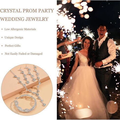 Dcfywl731 Red Wedding Jewelry Sets for Brides Bridesmaid Silver Jewelry Sets Sparkly Rhinestone Crystal Necklace and Earrings Set Prom Wedding Guest Dresses for Women in Saudi Arabia