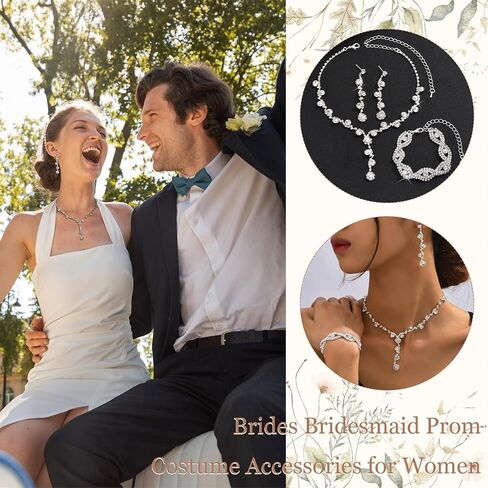 Dcfywl731 Red Wedding Jewelry Sets for Brides Bridesmaid Silver Jewelry Sets Sparkly Rhinestone Crystal Necklace and Earrings Set Prom Wedding Guest Dresses for Women in Saudi Arabia