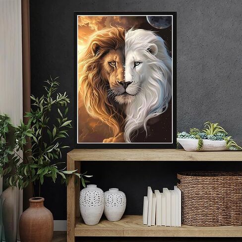 VAIIEYO 5D DIY Diamond Art Kits for Adults Lion, Diamond Painting Animal, Paint by Numbers Full Drill Round Rhinestone Craft Canvas for Home Wall Decor Gift 12x16 inch-19 in Saudi Arabia