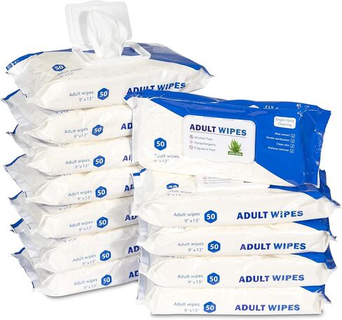 Countrywide Medical Adult Wet Wipes with Aloe - Premium Soft Pack Washcloths - Disposable Unisex Adult Incontinence & Cleansing Wipes for Men & Women - Large 13"x 9", 600 Count (12 Packs of 50) in Saudi Arabia